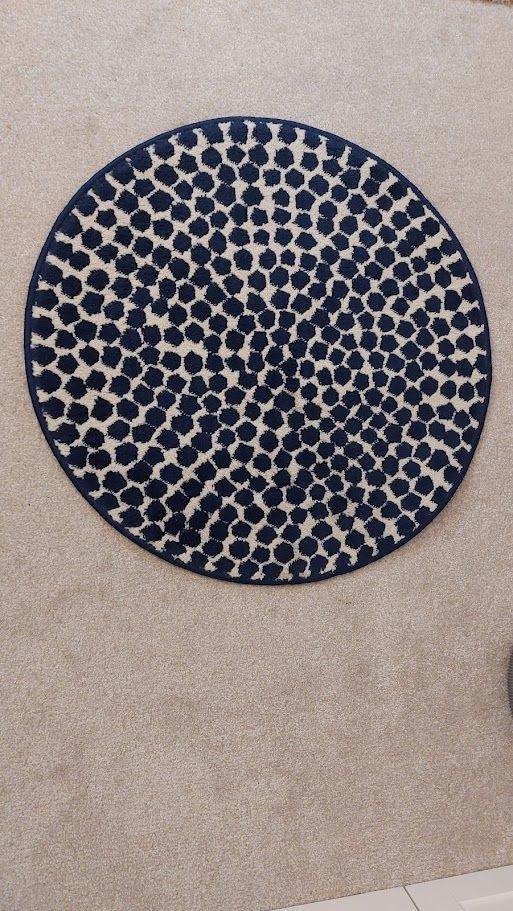 IKEA FLÖNG round rug, mat, low pile, blue/white, 80cm, pre-owned
