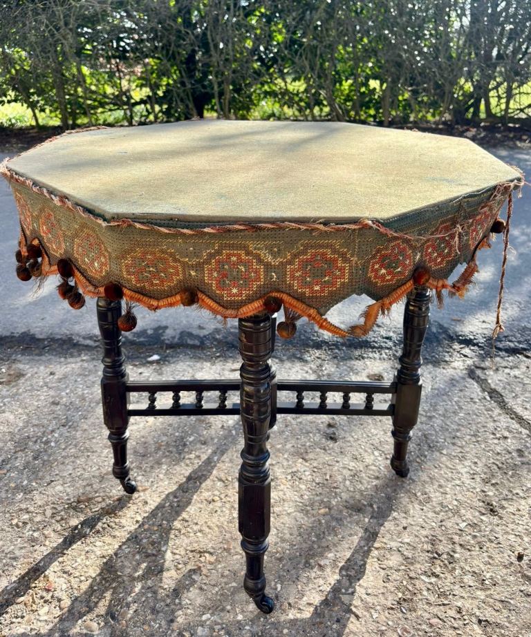 Antique Aesthetic Movement Hexagonal Gypsy-Style Side Table