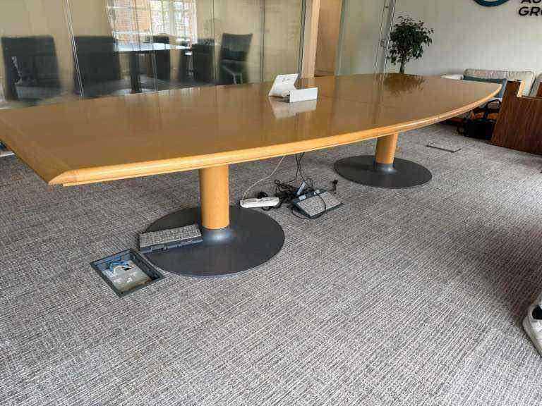 Used Bene wood finish boardroom meeting table, seats 10 - 12 persons ...