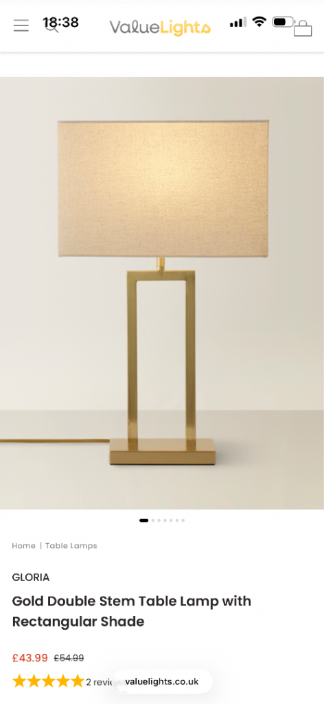 GLORIA Gold Double Stem Table Lamp with Rectangular Shade