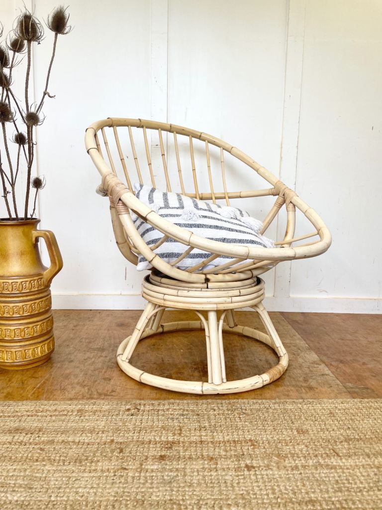 image for Vintage scandi boho cane bamboo wicker retro egg accent arm chair 🚚