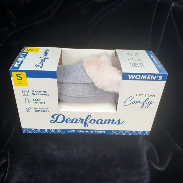 New Dearfoams Women’s Memory Foam Clog Slipper (Light Heather Grey) Size 3 / 4 Small