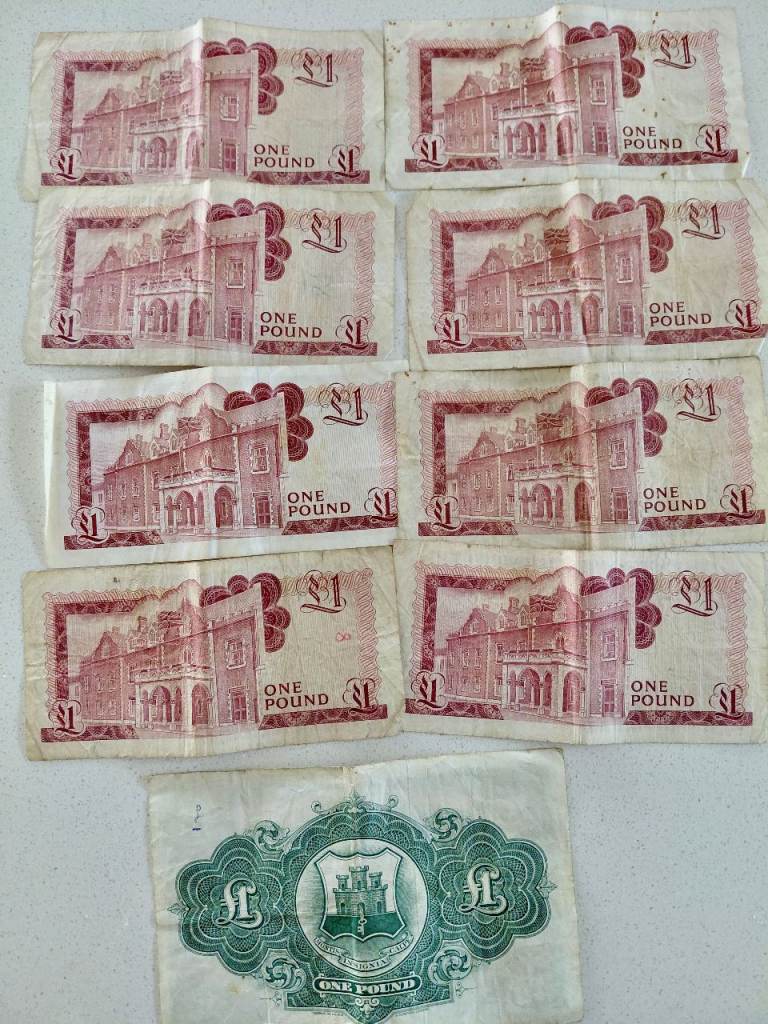 Vintage Gibralter $1 notes circulated condition bundle 9 notes 1979 & 1958