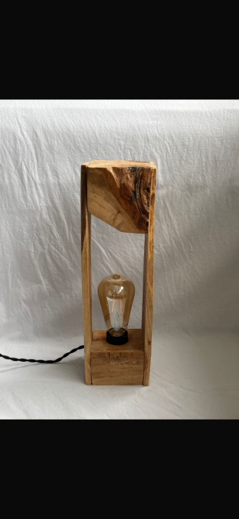 Unique Handmade Wooden Table Lamp with Edison Bulb