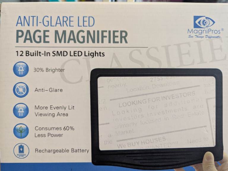 Anti-Glare LED Page Magnifier – 12 Built-In LED Lights (Rechargeable) – Brand New