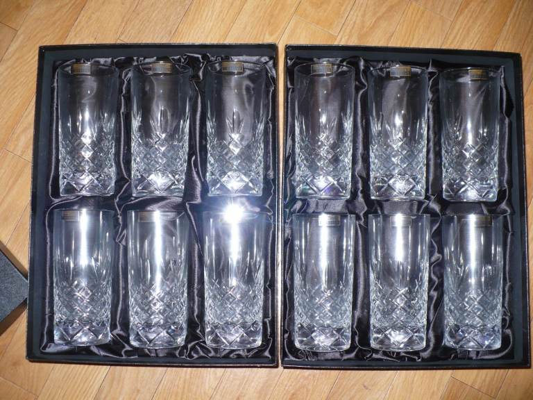 Unused Crystal Design (Harrods) Hand Cut Crystal Buckingham Large Tumblers Glasses Set of 6