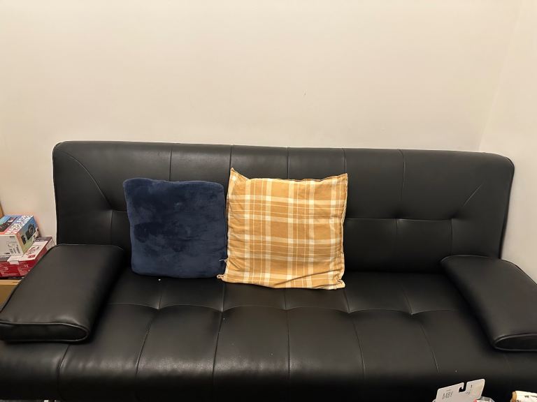 Black leather sofa bed 
