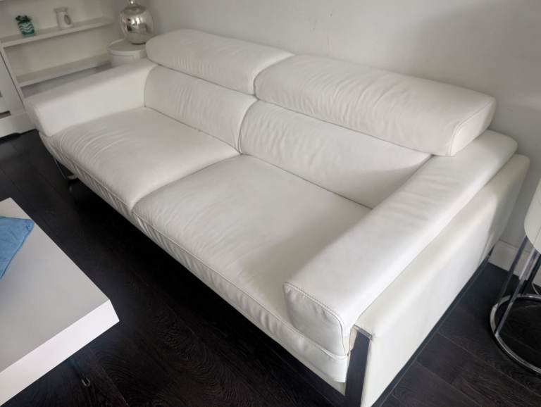 White Italian leather sofa 