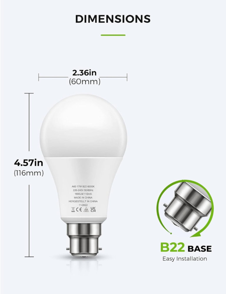 LOHAS 100W Equivalent Bayonet Light Bulb, 12W B22 LED 3pack