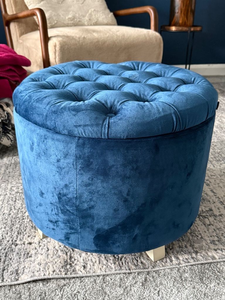 Blue Velvet Ottoman Footstool with Storage