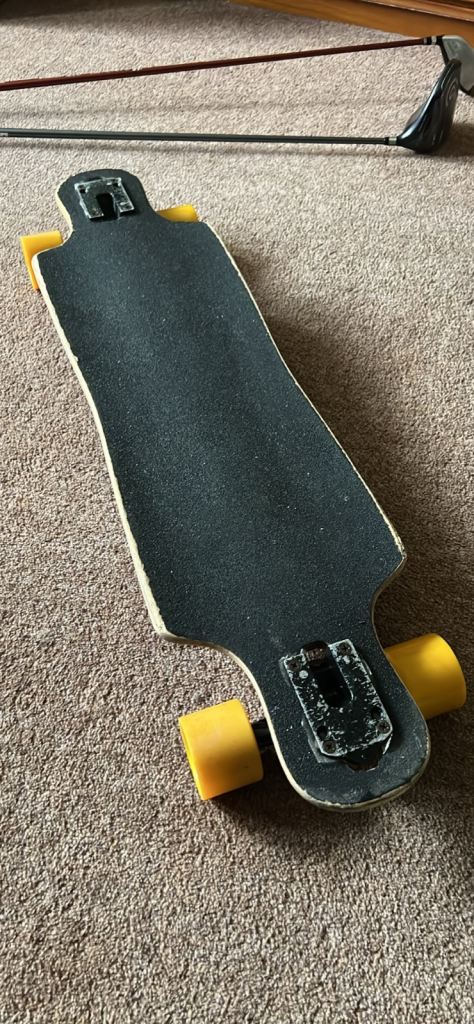 Longboard Skateboard with Colourful Design and Yellow Wheels