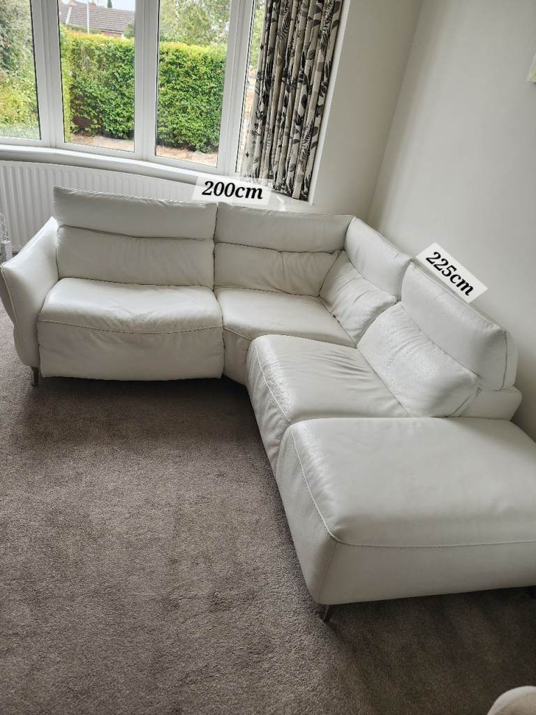 Bellini Branded White Italian Leather Corner Sofa - Good Condition