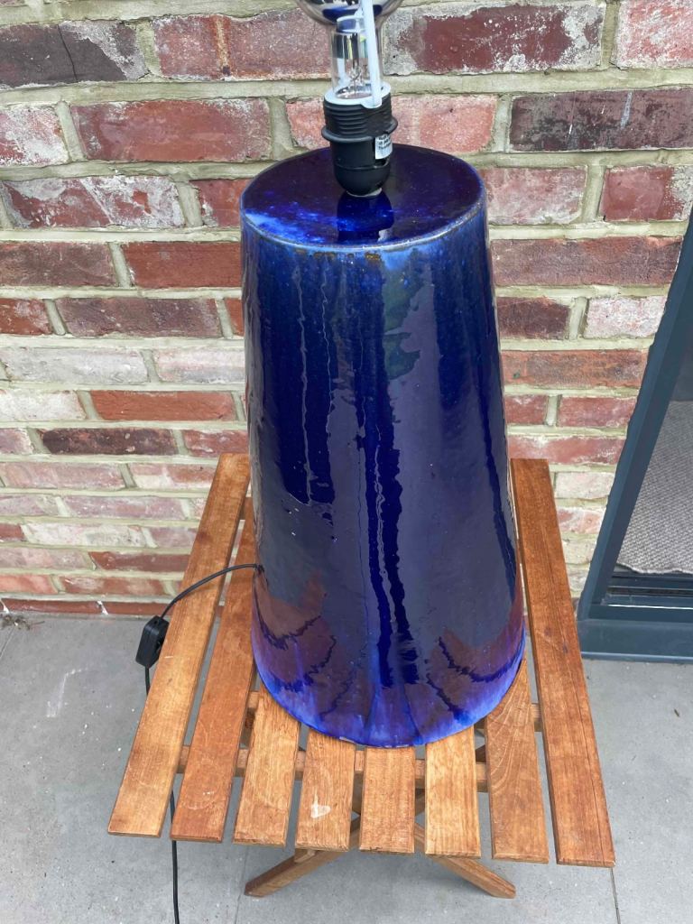 Oversized glazed blue ceramic lamp base (no lampshade) 