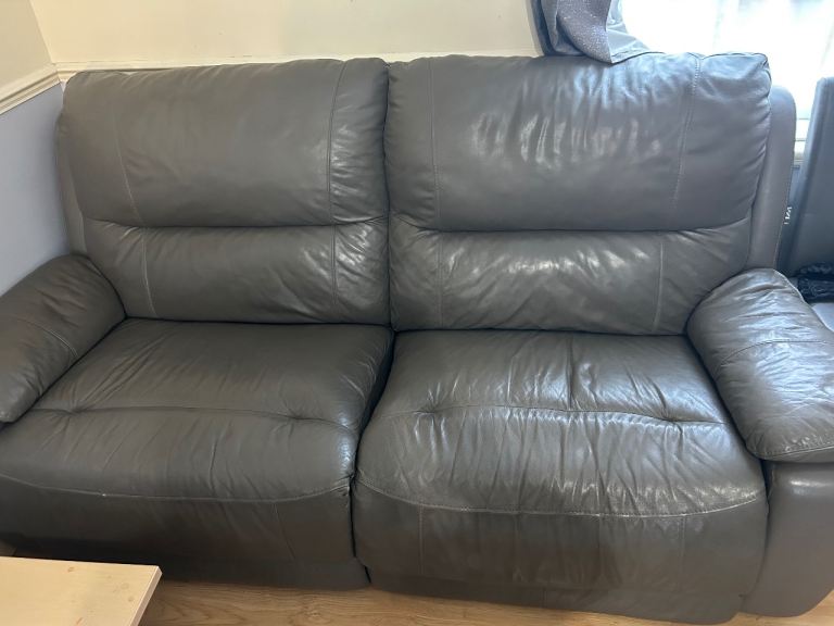 Grey leather electric recliner