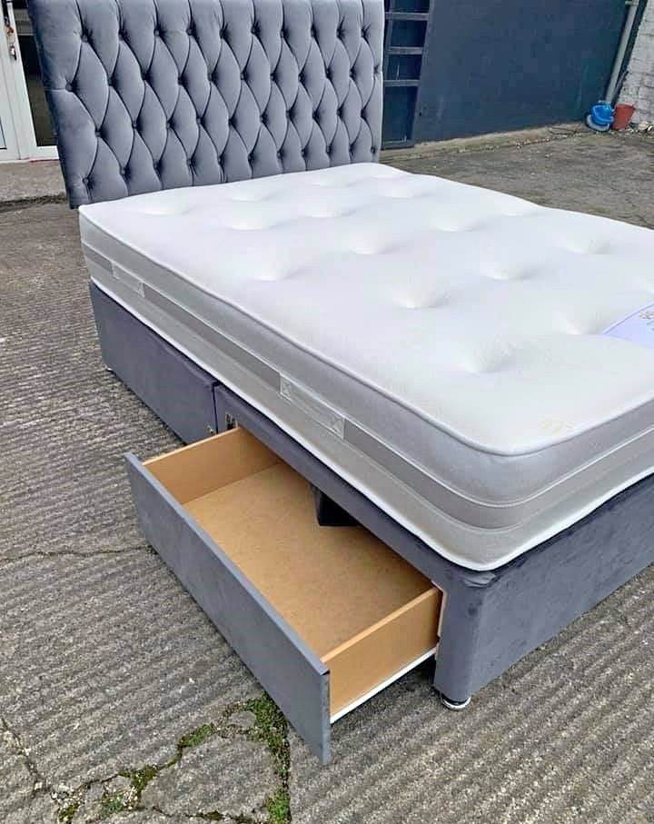 📦 Brand New Small Double Divan Bed – Premium Grey Velvet 📞 33% OFF Flash Sale