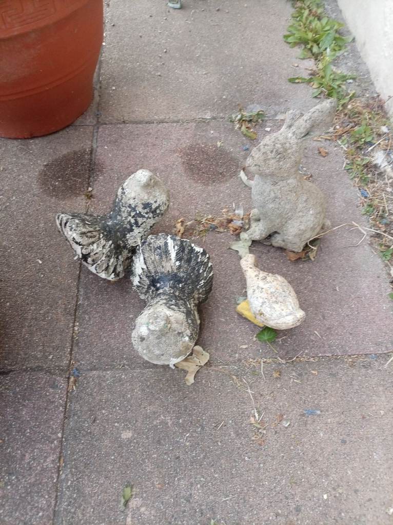 Stone Garden Ornaments - Chickens and Bunny