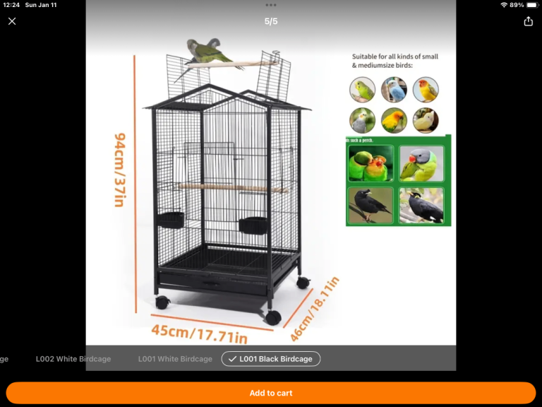 New large birdcage with opening play top.suitable small/ medium parrot or cockatiels