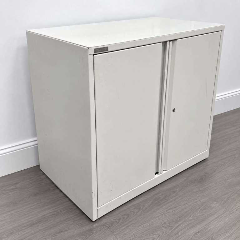 Triumph Desk-Height Office Cupboard, White / Frosted Glass, 1 Adjustable Shelf, Lockable, H715mm