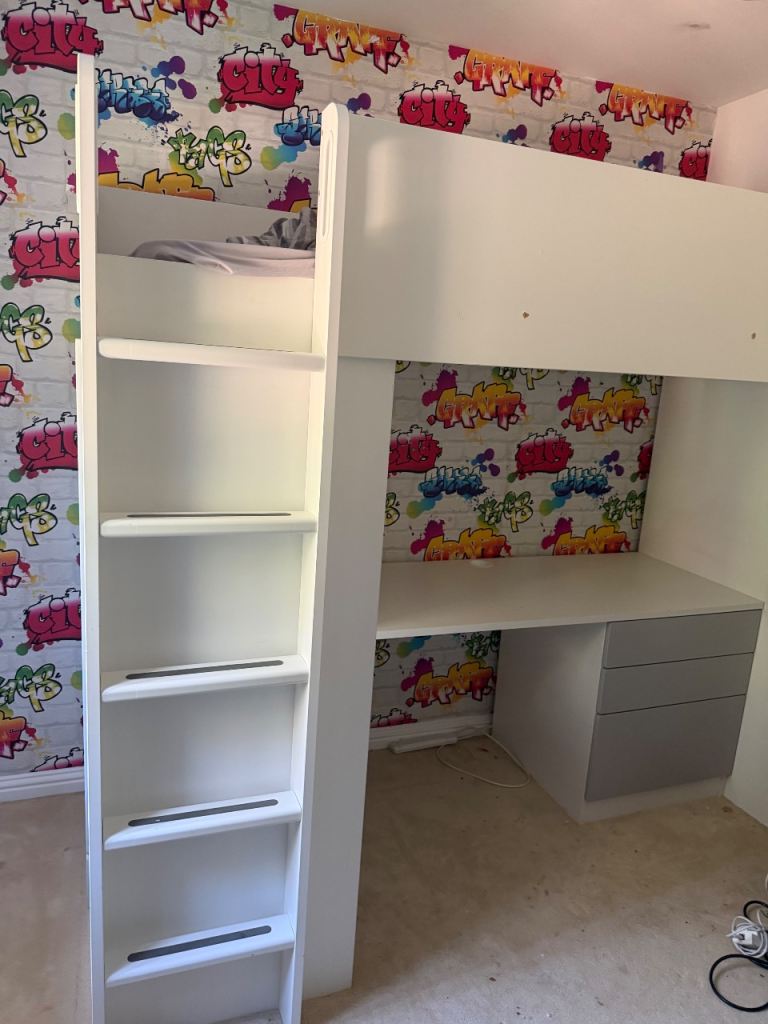 IKEA SMÅSTAD White Wooden Loft Bed with Desk and Storage