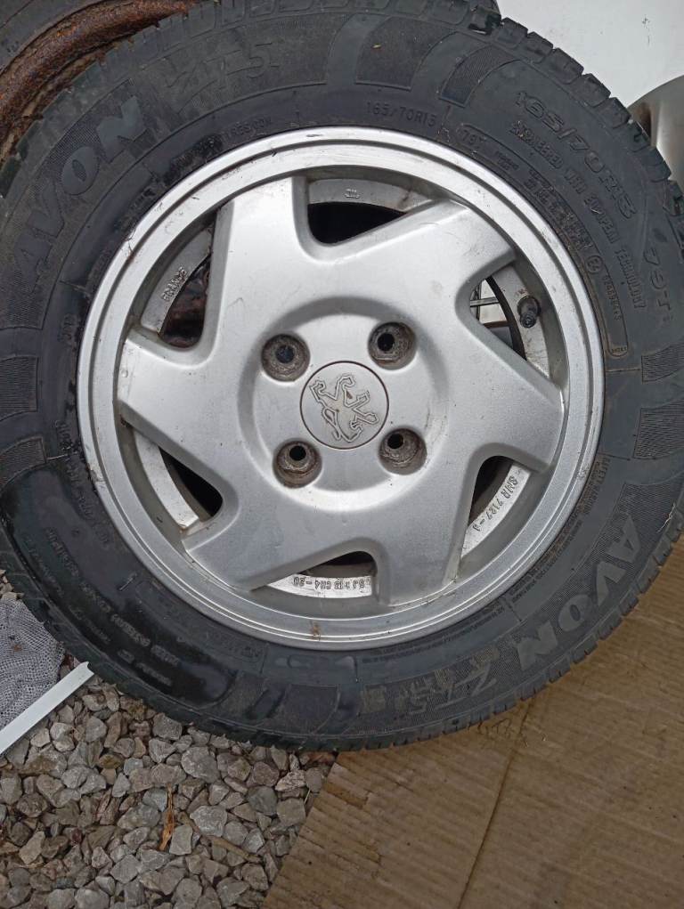 Peugeot alloy wheel+Avon ZT5 tyre 165/70/13 free delivery local