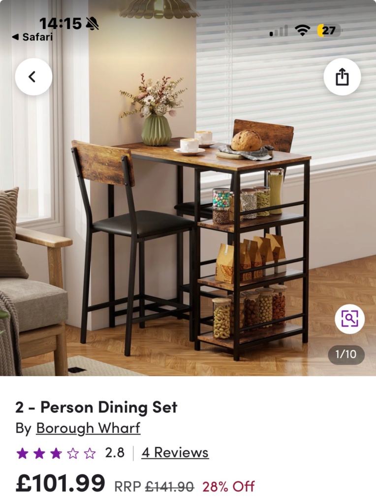 Borough Wharf 2-Person Dining Set with Shelves