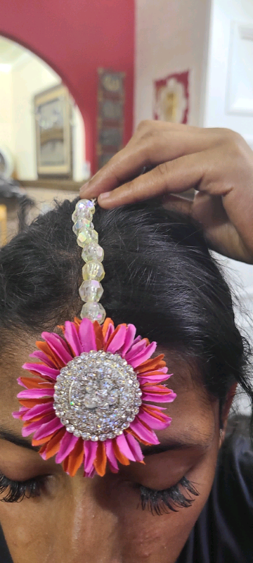 Orange, Pink and Silver Indian Pakistani Traditional Jewellery Set