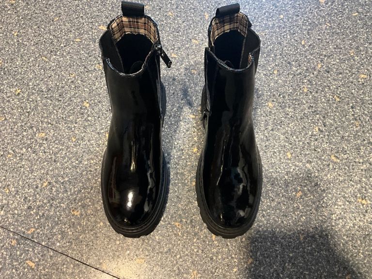 BRAND NEW River Island, size 4 wide, patent boots. Bargain price thanks 