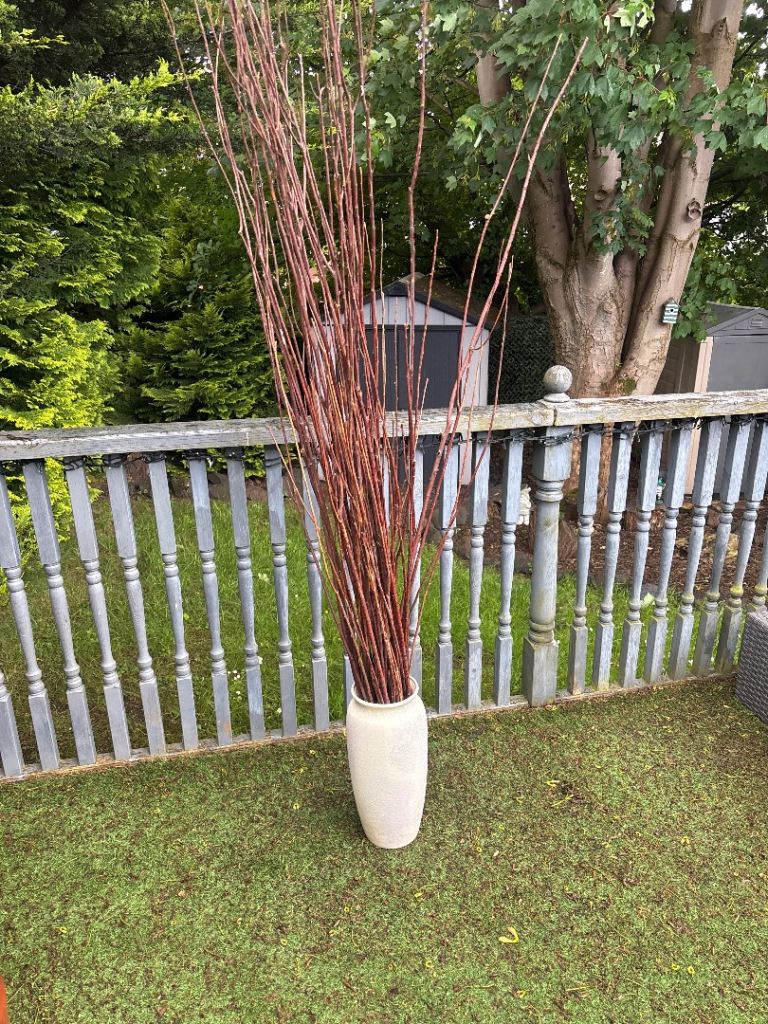 Large Beige Ceramic Floor Vase with Twigs – Good Condition