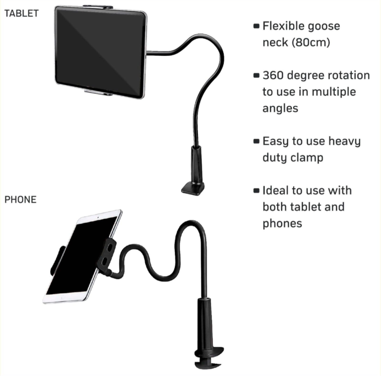 Tablet Holder Clamp – Flexible Gooseneck Phone & iPad