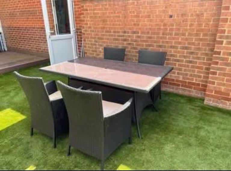 Rattan Garden Dining Set with Glass Top Table