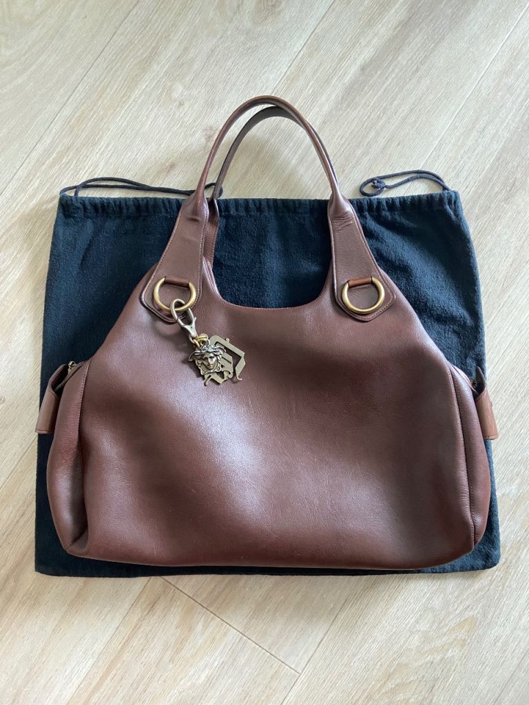 Versace Vintage Women’s Brown Leather Designer Handbag Made in Italy