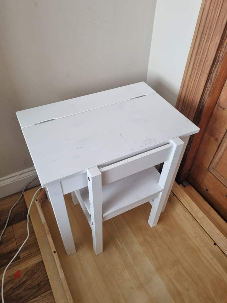 White Kids' Desk and Chair Set with Storage
