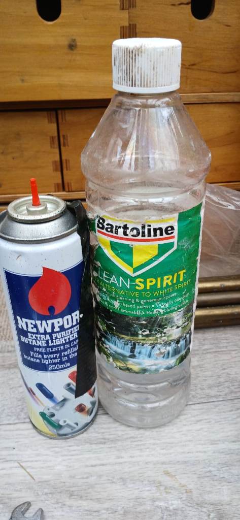 Free white spirit and butane lighter spray