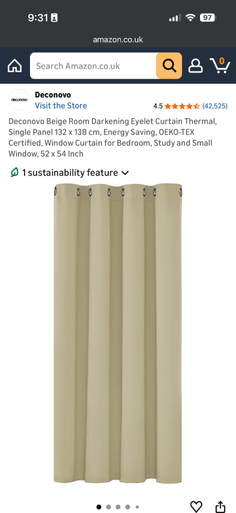 Insulated black out curtains in beige 52” x 90” (selling 3 panels)