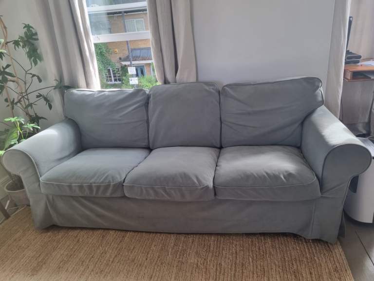 IKEA EKTORP 3-Seater Sofa – Green-Grey Fabric, Good Condition