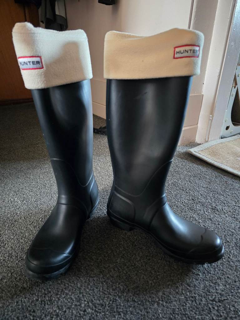 Hunter Original Tall Wellington Boots UK 5 with Cream Liners