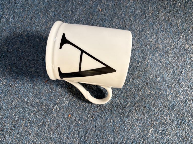 White Ceramic Mug with Black 'A' Initial – As Good As New