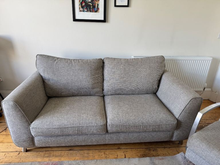 Grey 3 seater sofa with two matching armchairs 