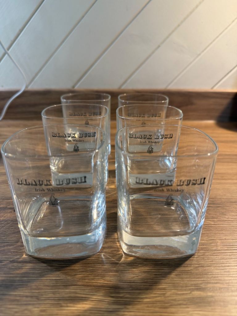 Set of 4 Black Bush Irish Whiskey Glasses – As Good As New