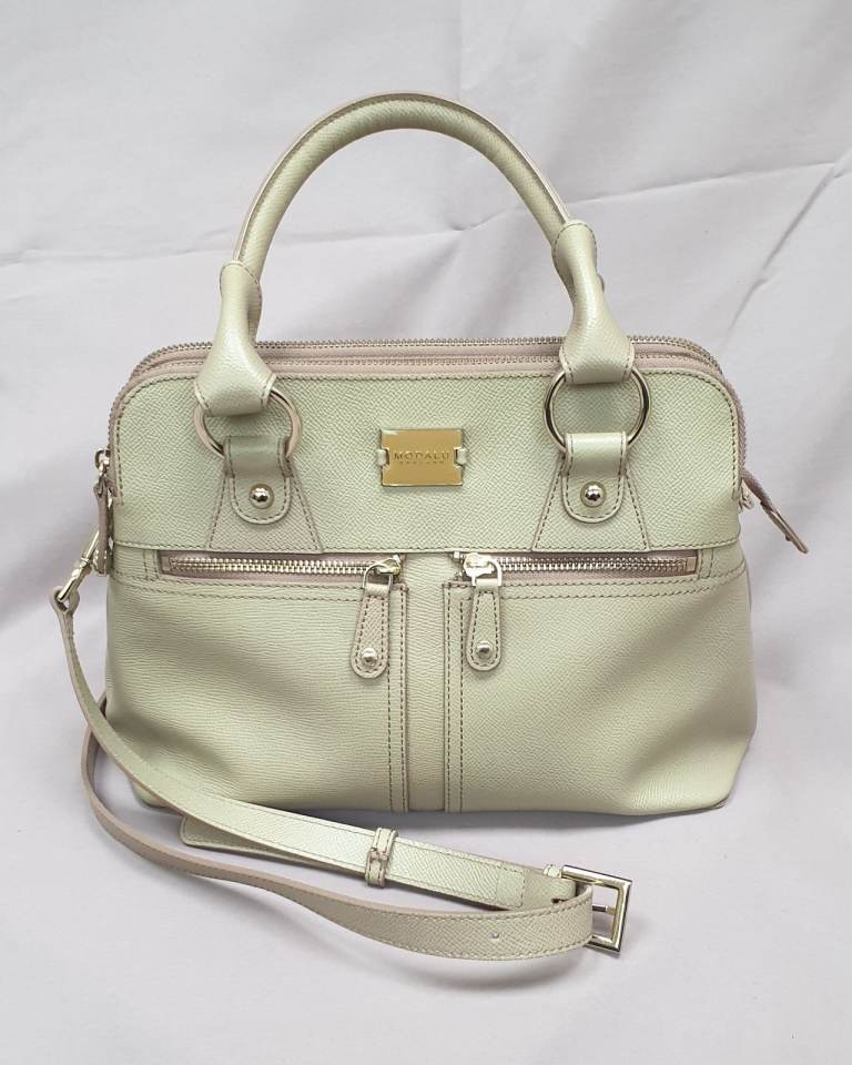 MODALU England Pippa  Leather Grab Bag In Beige