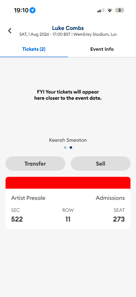 Luke Combs Wembley tickets 