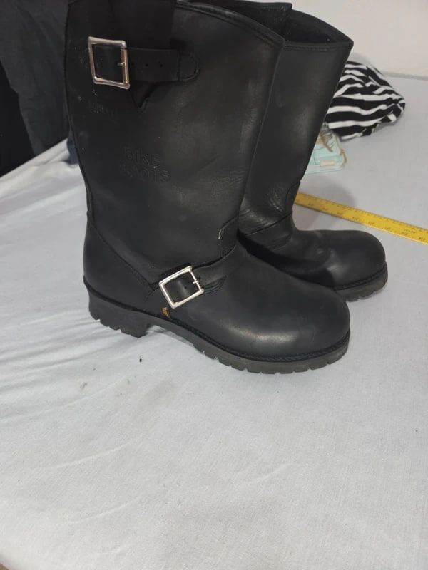 Gearbox Men's Black Leather Steel Toe Biker Boots Size 10.5