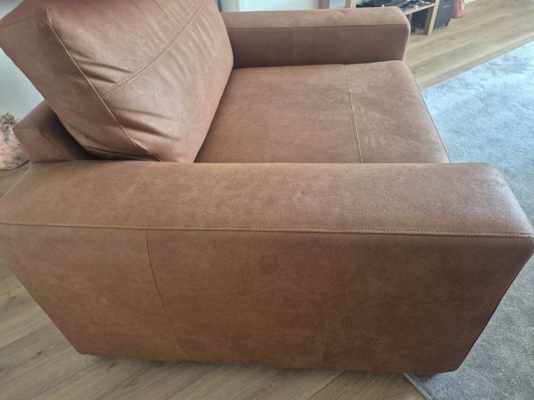 Next Houghton Deep Relaxed Sit Armchair - Good Condition Brown Leather