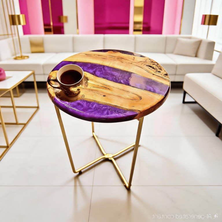 Handmade Purple Epoxy & Live Edge Side Table – Launch Offer!