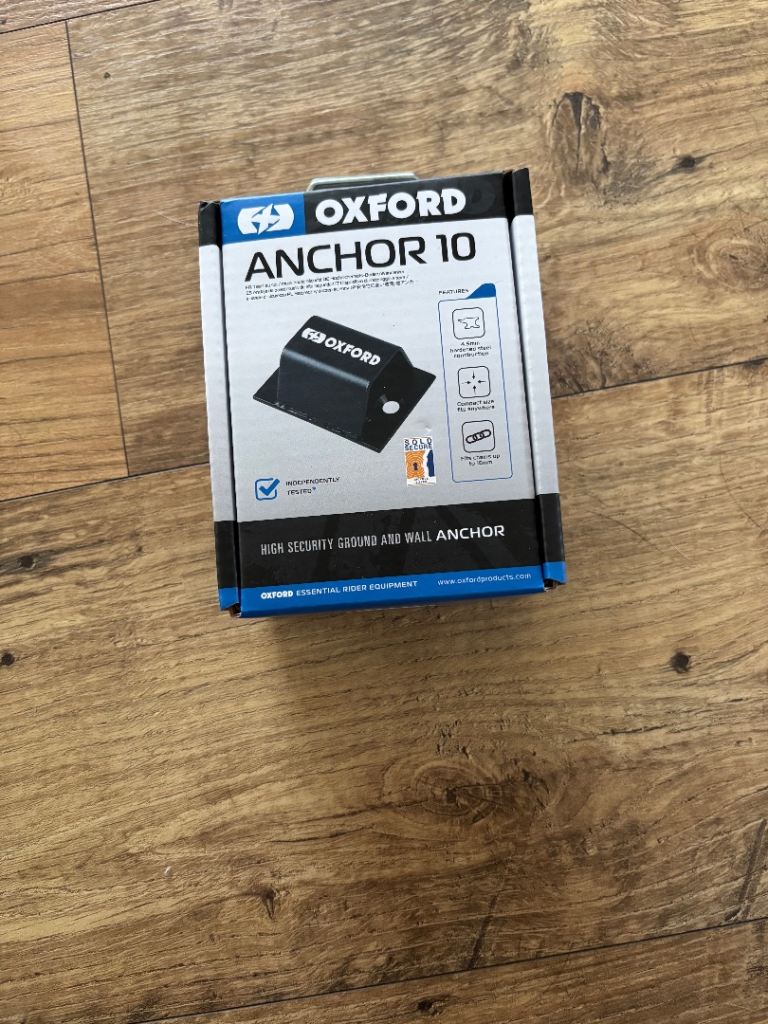 Oxford 10 bike or motorbike ground anchor with chain and lock. Unused. Sold Secure rated