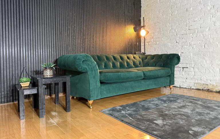 NEXT Gosford Chesterfield Style 3 Seater Sofa – Green Plush Velvet