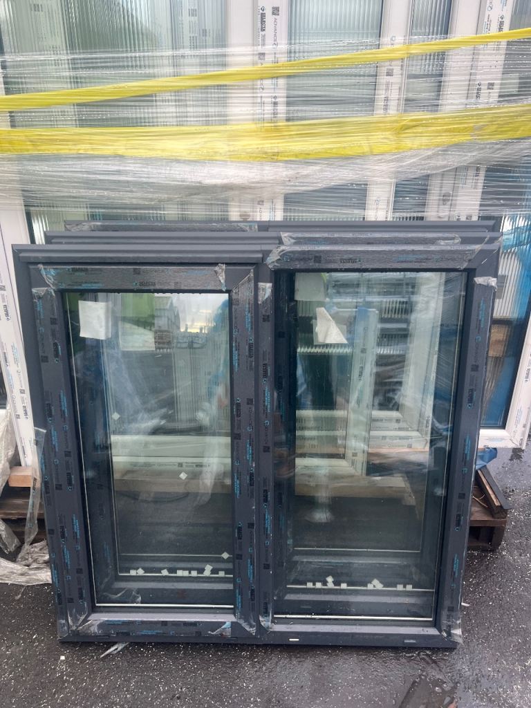 3 x GREY ON WHITE uPVC Windows ( Doors patio double composite ) 
