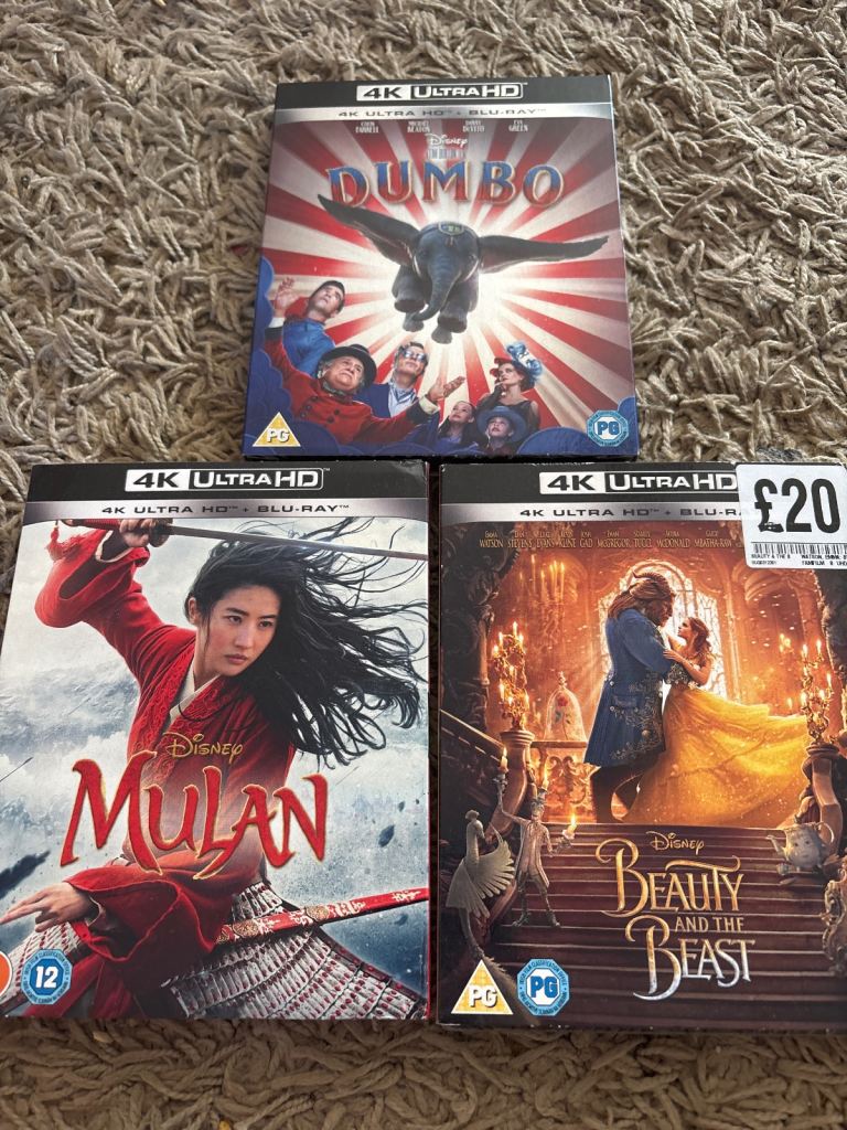 Disney 4K Blu Rays Dumbo, Mulan and Beauty and the Beast