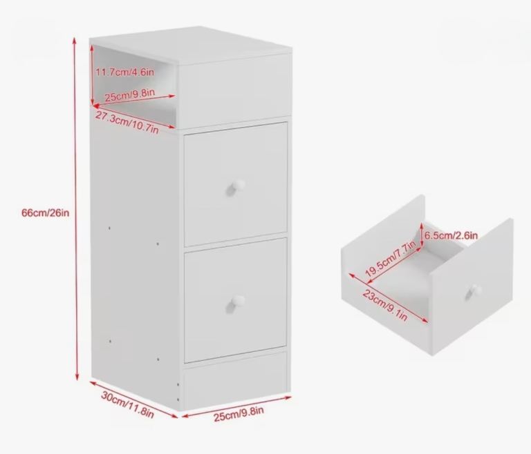 image for Modern 2 Drawer Bedside Table/Cabinet with Drawer for Bedroom - White