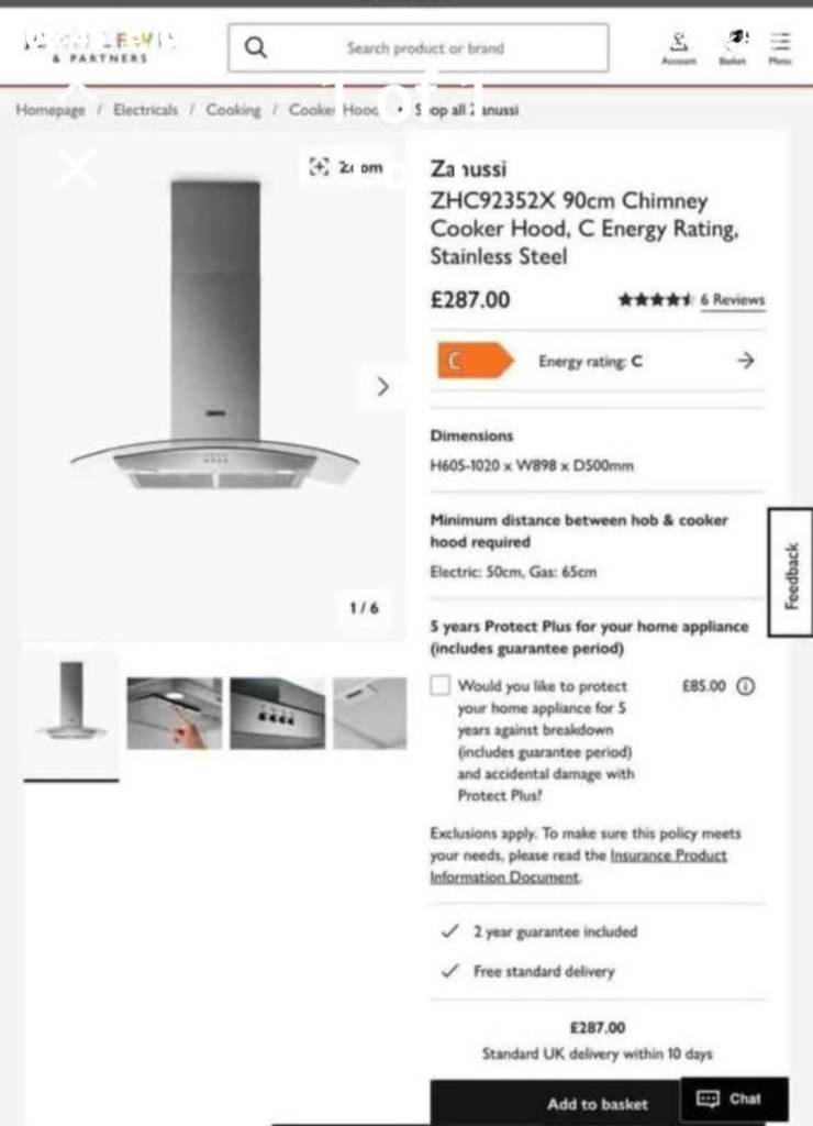 Zanussi chimney hood extractor 